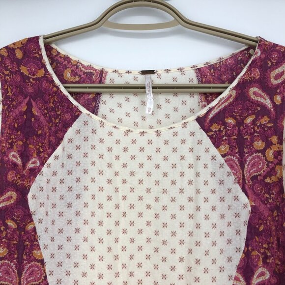 Free People Cream & Burgundy Gauzy Floral Boho Peplum Top size XS - Picture 5 of 14